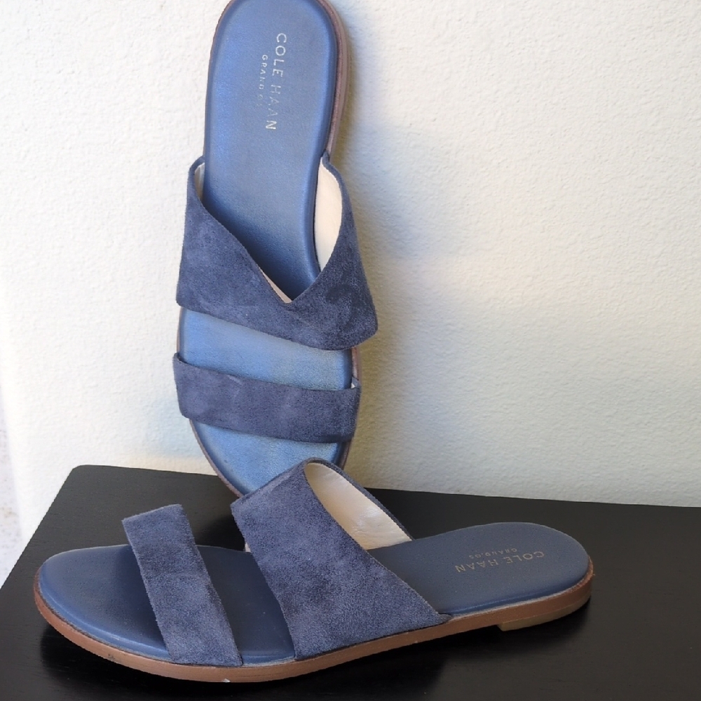 Cole Haan Navy Suede Double-Strap Slide Sandals